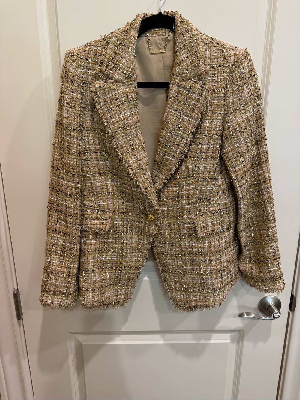 Elie Tahari Beige Tweed Single-Button Blazer